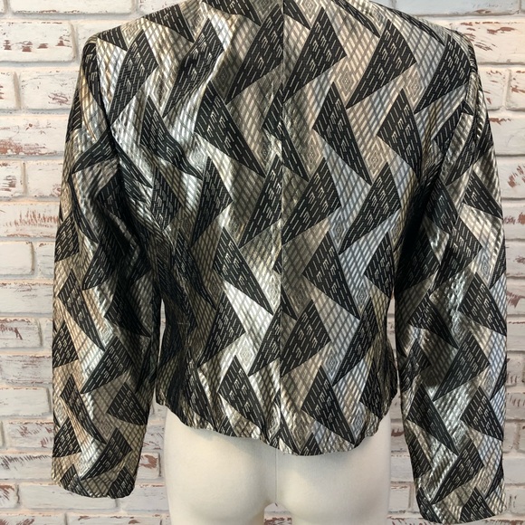 Jones New York Geometric Metallic  Cropped Jacket Holiday Glam NYE Retro - Picture 5 of 8